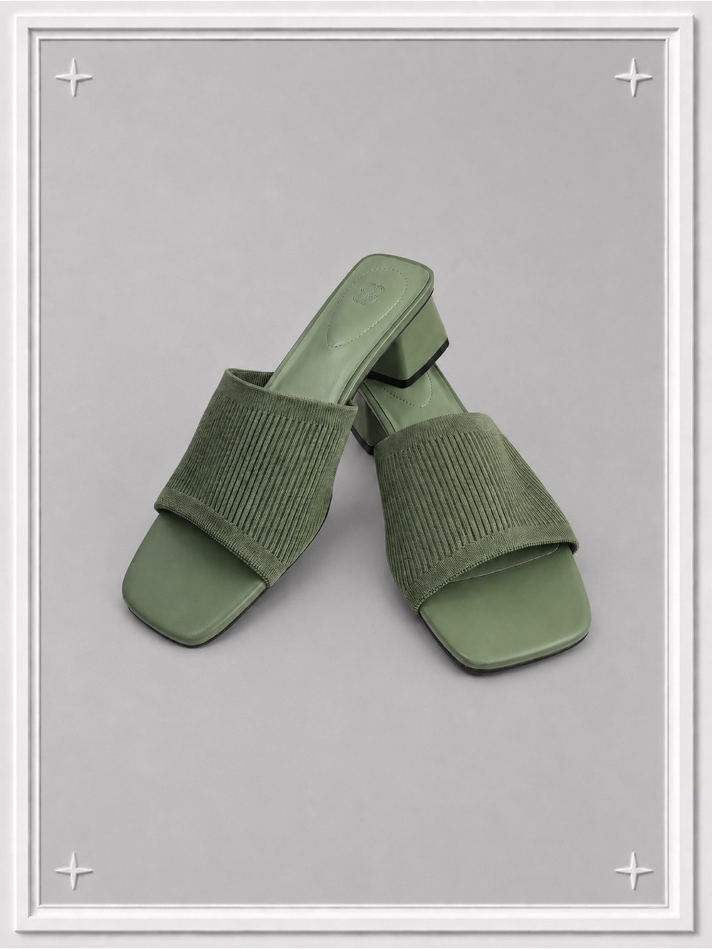 Sage Green Knit Block Heel Slides | Women's 8.5